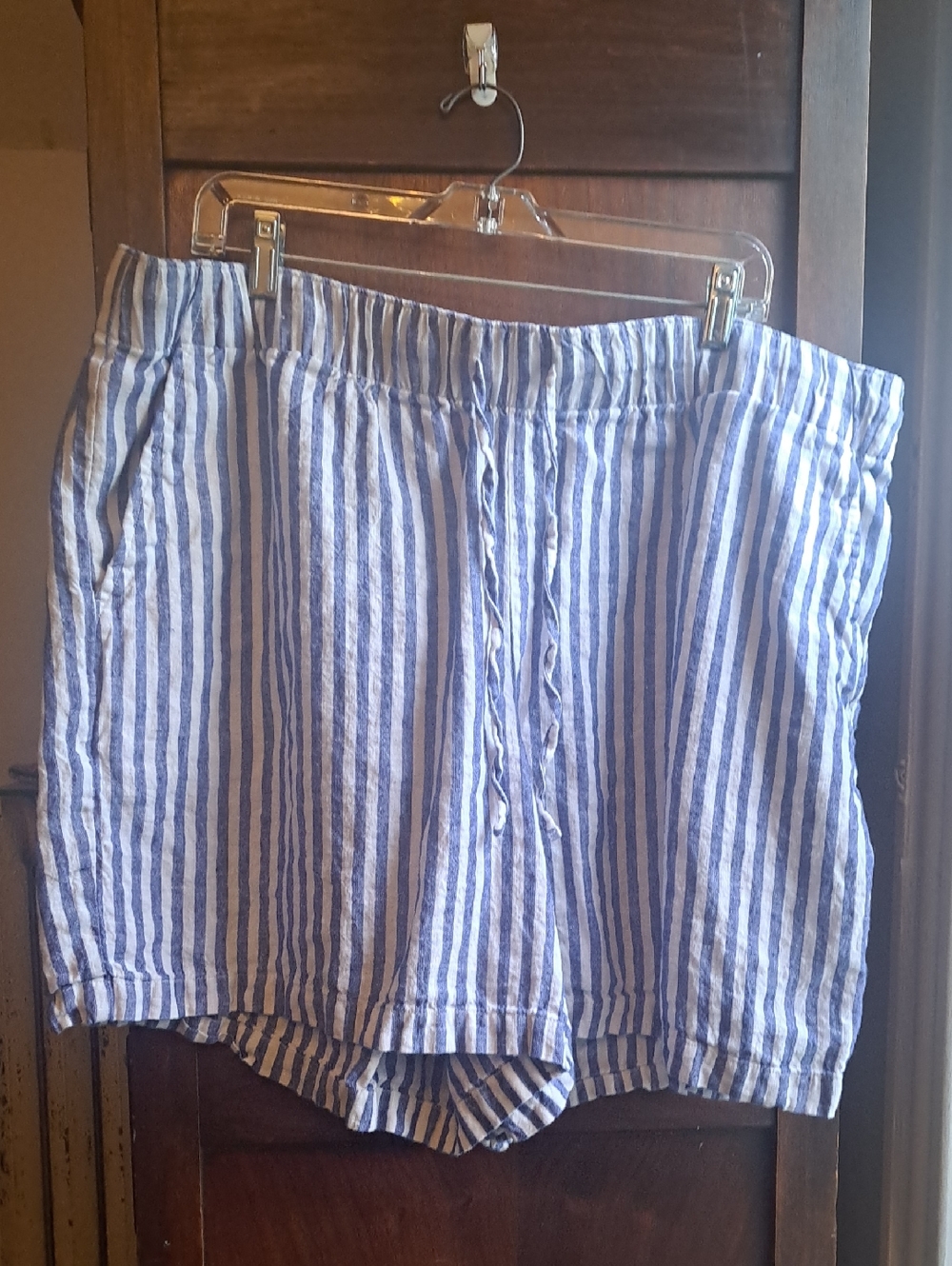 Lands' End Woman's Size 2X 20W-22W Blue And White Stripe Summer Shorts